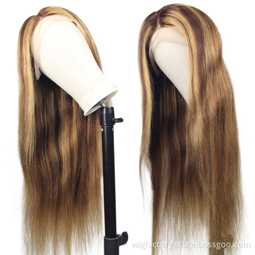 Hot selling very cheap 100 human highlight long wig, colored human hair lace wigs,13*6*1 t part human wig high light wig